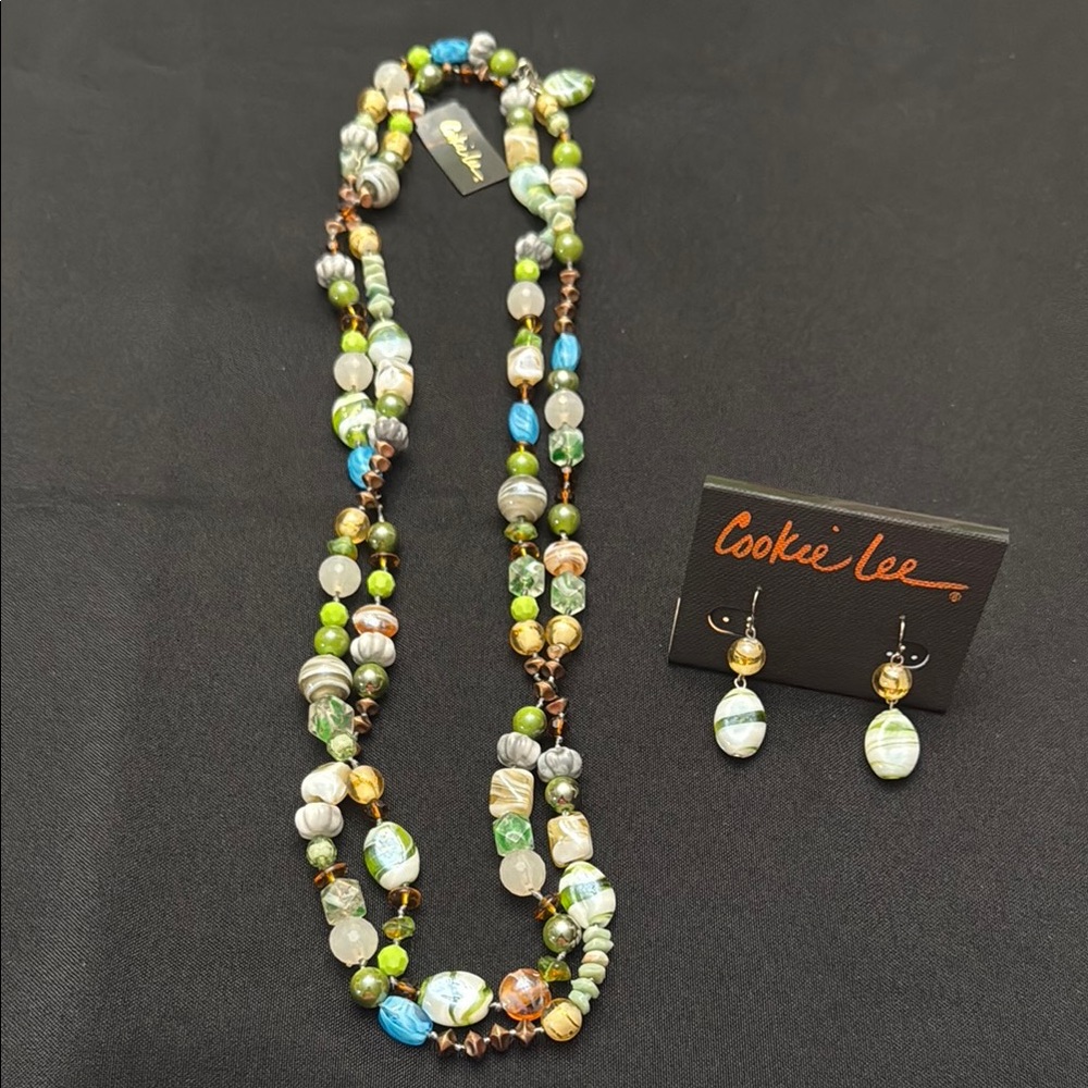 Cookie Lee Blue and Green Double-Strand Necklace